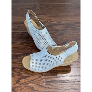 Rockport Tru365 Comfort Slingback Cork Wedge Sandal Size 10W Gray Shimmer